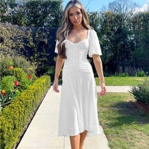 Asos white puff sleeve eyelet dress